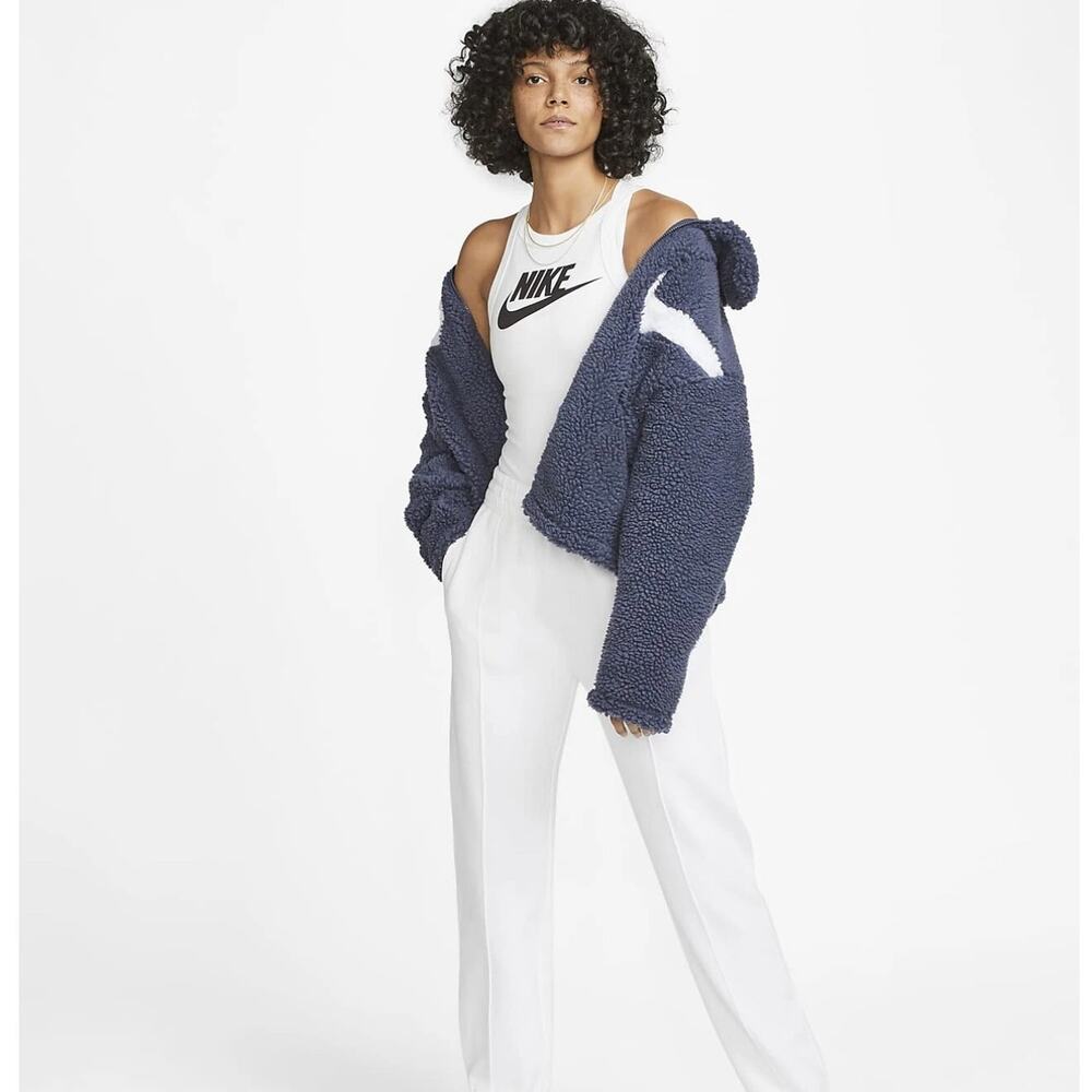 NWT Nike Sportswear Swoosh Sherpa Blue/White Jacket Women's Size L (DD5620-437) - Picture 2 of 10